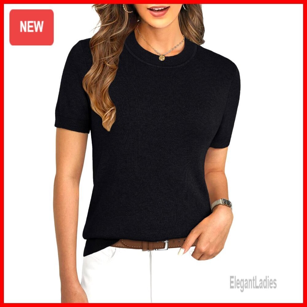 Soft Wool Blend Short Sleeve Pullover Sweater Business Casual